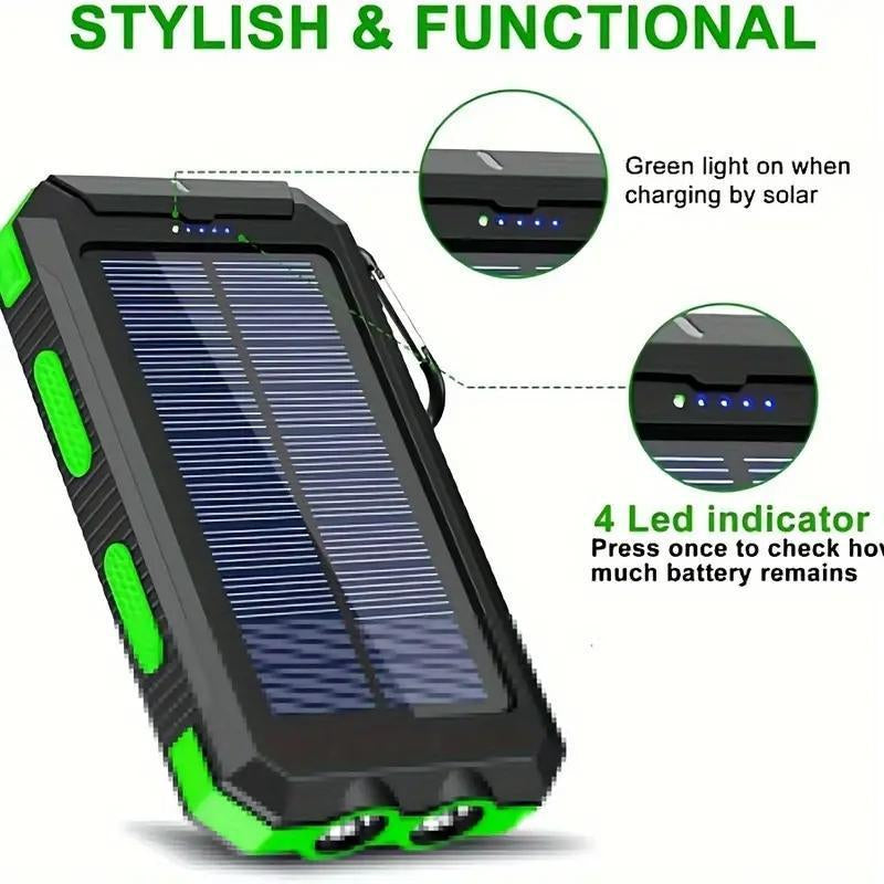 New Year Gift-Solar Charger Power Bank 10000Mah Solar Phone Charger, Portable Charger Fast Charger Dual USB Ports Built-In LED Flashlight and Compass, IP65 Waterproof Portable Power Bank for Outdoor Activities