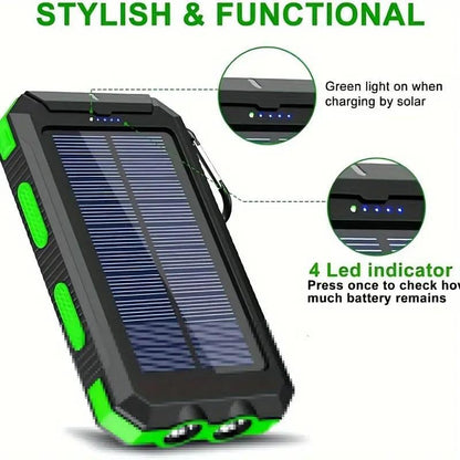 New Year Gift-Solar Charger Power Bank 10000Mah Solar Phone Charger, Portable Charger Fast Charger Dual USB Ports Built-In LED Flashlight and Compass, IP65 Waterproof Portable Power Bank for Outdoor Activities