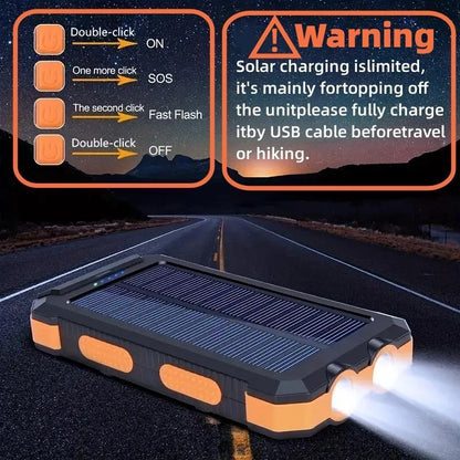 New Year Gift-Solar Charger Power Bank 10000Mah Solar Phone Charger, Portable Charger Fast Charger Dual USB Ports Built-In LED Flashlight and Compass, IP65 Waterproof Portable Power Bank for Outdoor Activities