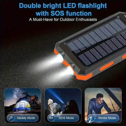 New Year Gift-Solar Charger Power Bank 10000Mah Solar Phone Charger, Portable Charger Fast Charger Dual USB Ports Built-In LED Flashlight and Compass, IP65 Waterproof Portable Power Bank for Outdoor Activities