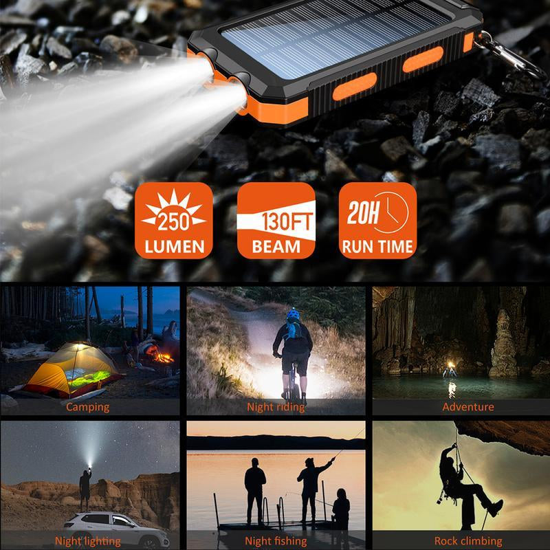 New Year Gift-Solar Charger Power Bank 10000Mah Solar Phone Charger, Portable Charger Fast Charger Dual USB Ports Built-In LED Flashlight and Compass, IP65 Waterproof Portable Power Bank for Outdoor Activities