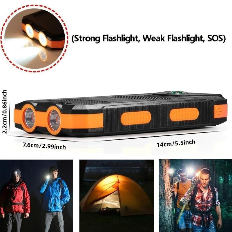 New Year Gift-Solar Charger Power Bank 10000Mah Solar Phone Charger, Portable Charger Fast Charger Dual USB Ports Built-In LED Flashlight and Compass, IP65 Waterproof Portable Power Bank for Outdoor Activities