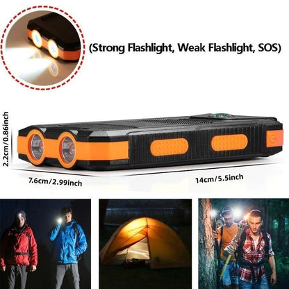 New Year Gift-Solar Charger Power Bank 10000Mah Solar Phone Charger, Portable Charger Fast Charger Dual USB Ports Built-In LED Flashlight and Compass, IP65 Waterproof Portable Power Bank for Outdoor Activities
