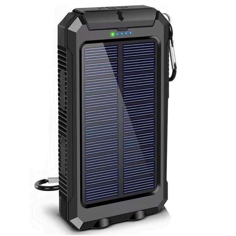 New Year Gift-Solar Charger Power Bank 10000Mah Solar Phone Charger, Portable Charger Fast Charger Dual USB Ports Built-In LED Flashlight and Compass, IP65 Waterproof Portable Power Bank for Outdoor Activities