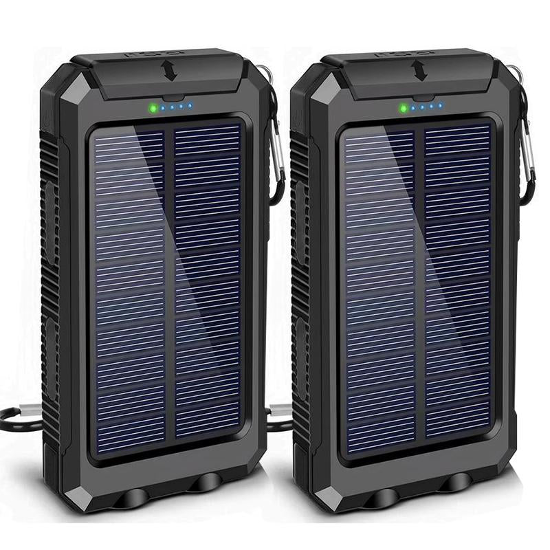 New Year Gift-Solar Charger Power Bank 10000Mah Solar Phone Charger, Portable Charger Fast Charger Dual USB Ports Built-In LED Flashlight and Compass, IP65 Waterproof Portable Power Bank for Outdoor Activities