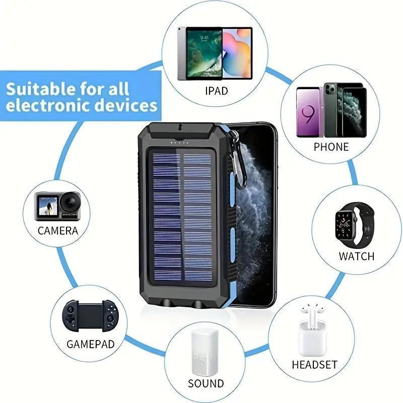 New Year Gift-Solar Charger Power Bank 10000Mah Solar Phone Charger, Portable Charger Fast Charger Dual USB Ports Built-In LED Flashlight and Compass, IP65 Waterproof Portable Power Bank for Outdoor Activities