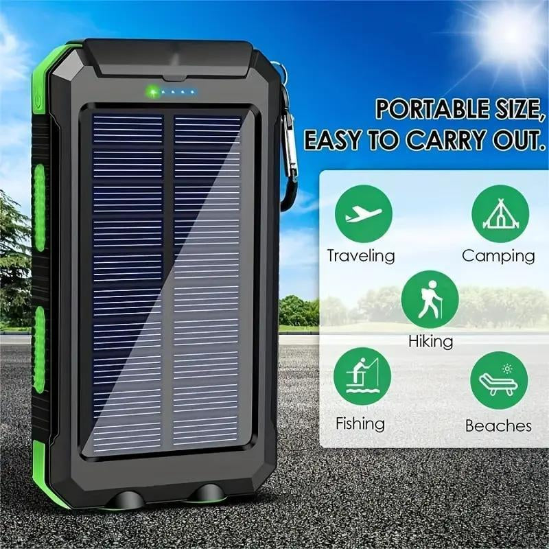 New Year Gift-Solar Charger Power Bank 10000Mah Solar Phone Charger, Portable Charger Fast Charger Dual USB Ports Built-In LED Flashlight and Compass, IP65 Waterproof Portable Power Bank for Outdoor Activities