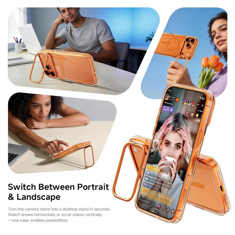 MAGICJOHN Iphone 17/17 Air/16/15 Pro Max Kickstand Case – Multi-Angle Adjustable Lens Stand with Raised Camera Protection